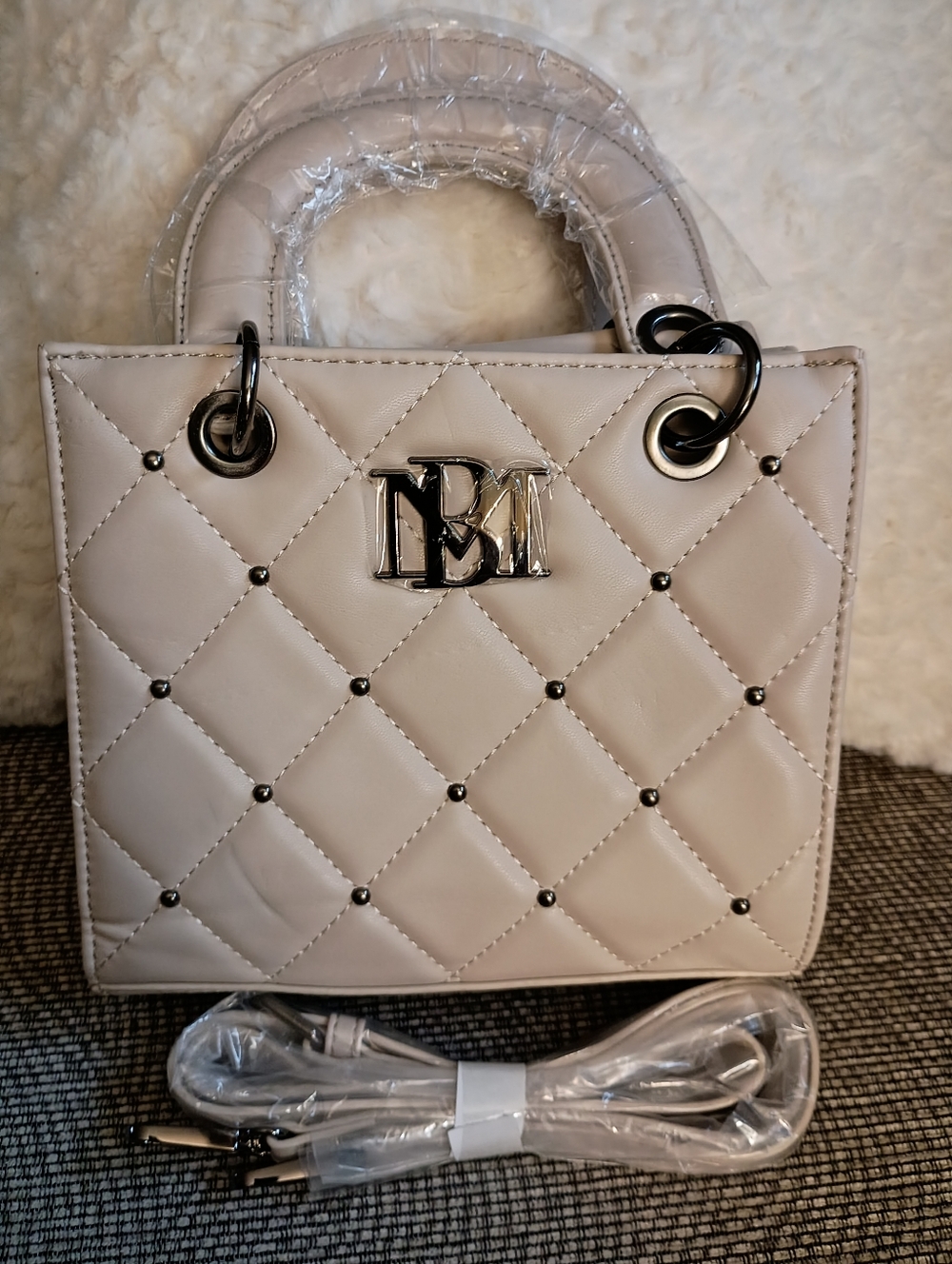 BADGLEY MISCHKA Small Handle Crossbody Tote With Quilting &Round Studs, NWT